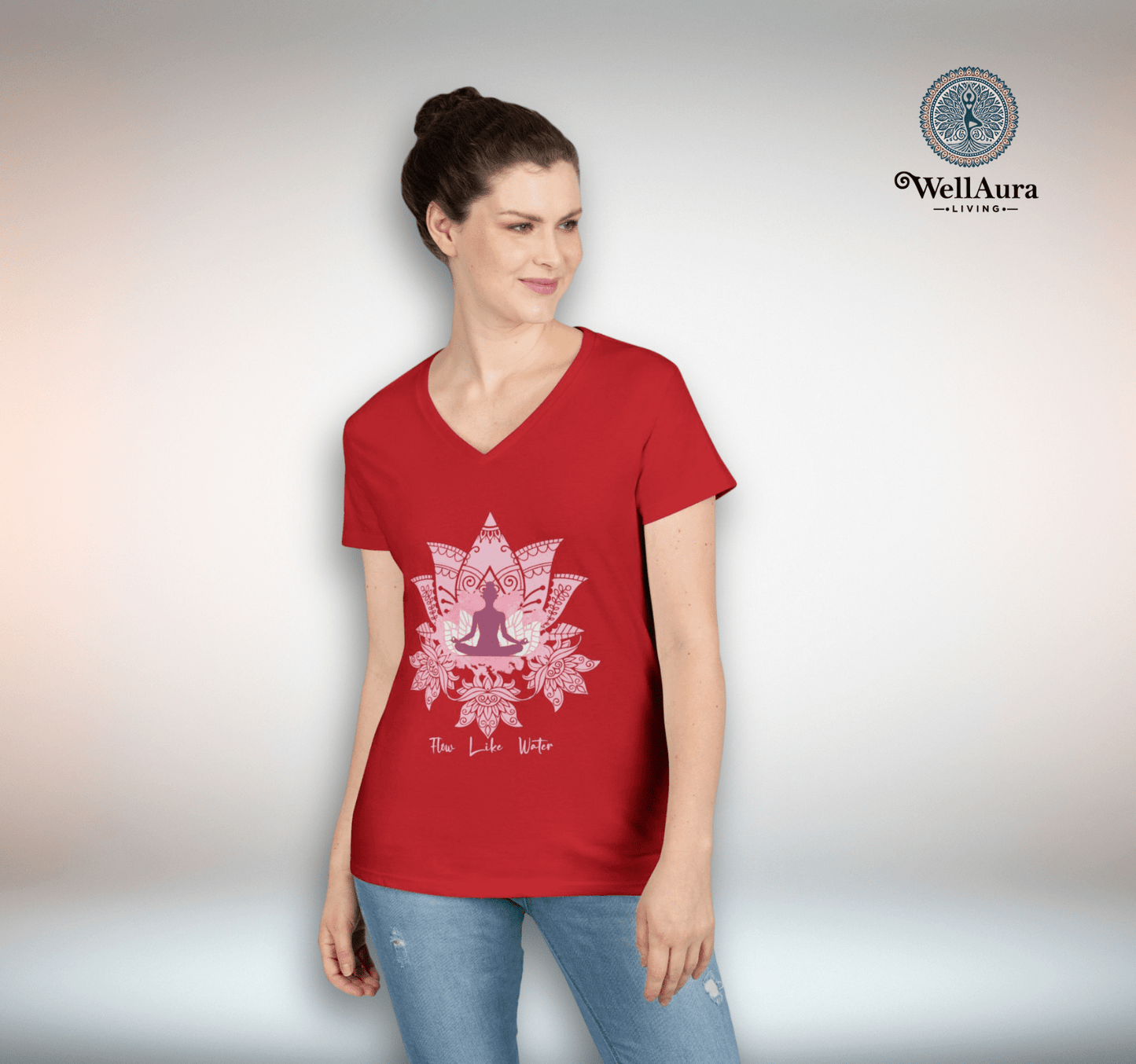 Flow Like Water Mandala V-neck T-shirt Yoga Wellness for Women