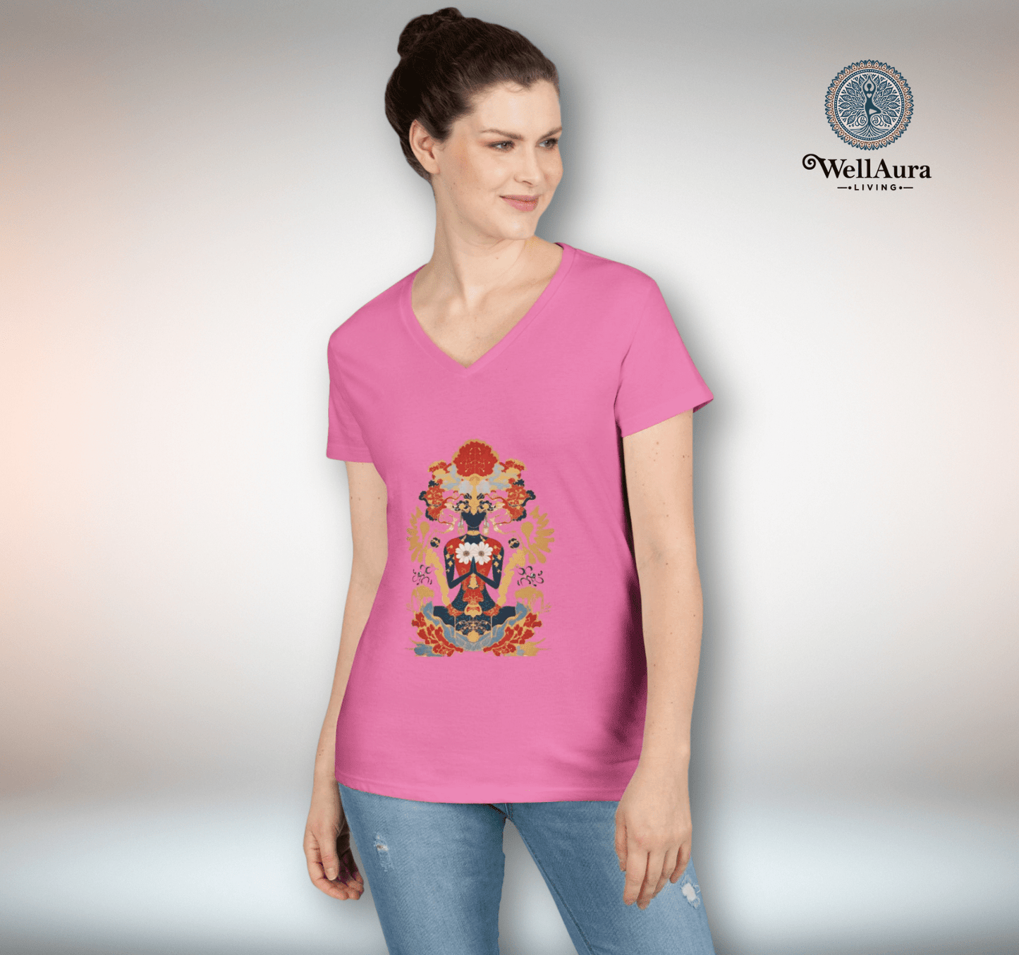 Audley Mandala V-neck T-shirt Yoga Wellness for Women