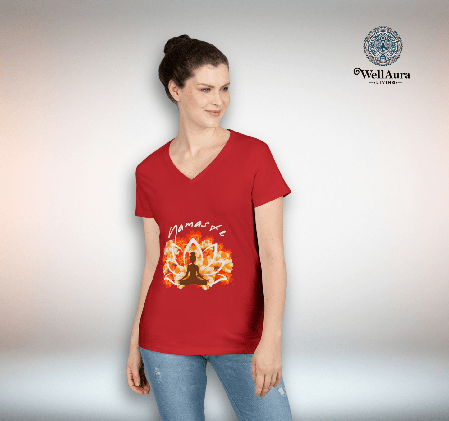 Lynx Namaste V-neck T-shirt Yoga Wellness for Women