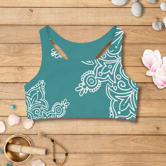 Tranquil Mandala Seamless Sports Bra Teal Bliss