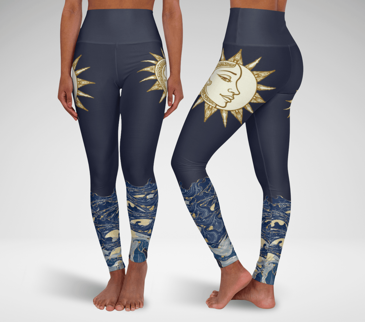 Fluer Sun Wave Leggings for Women Stretch Waist Yoga Pants with Flowing Design