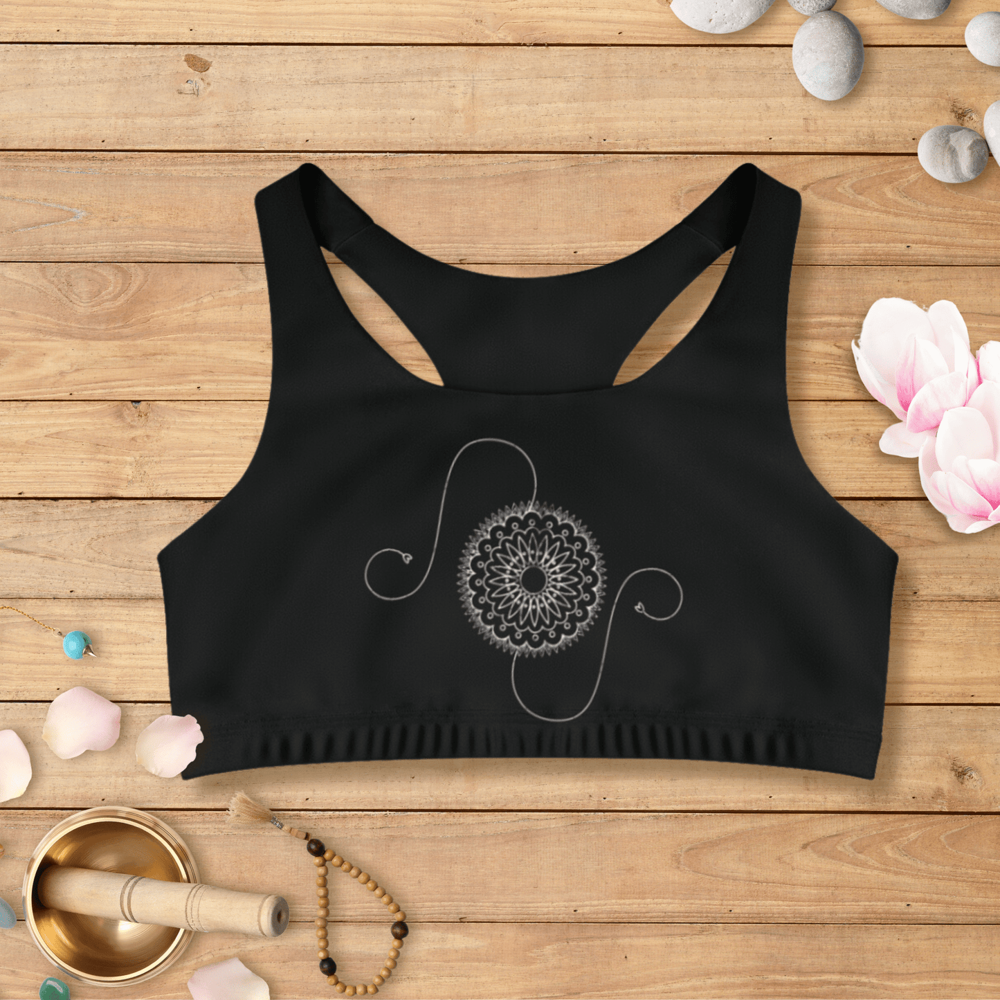 Black Minimalist Mandala Sports Bra