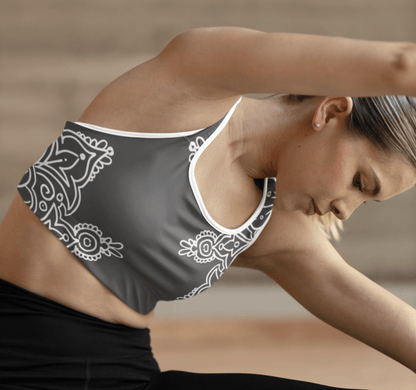 Gray Tranquil Mandala Sports Bra