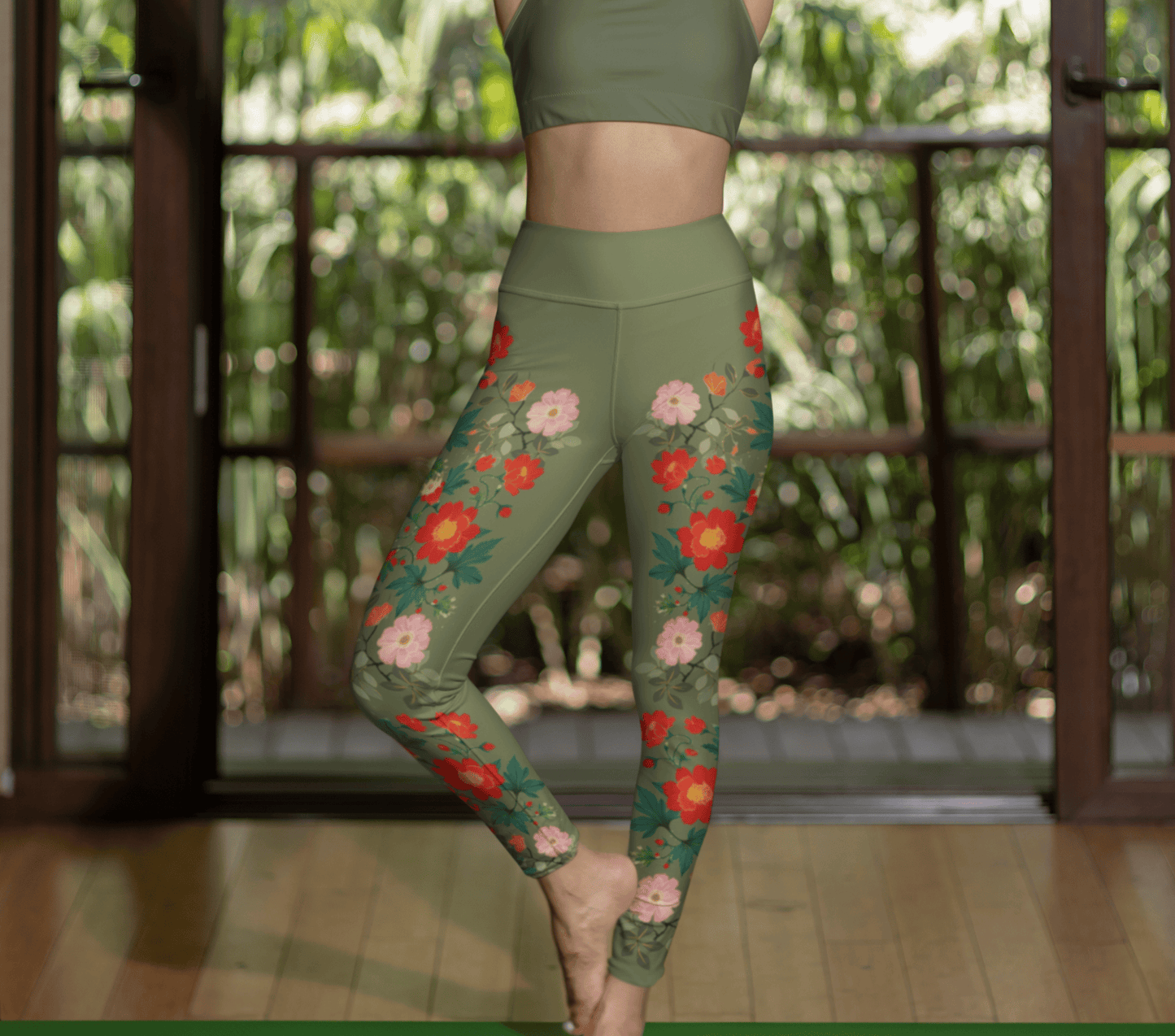 Misha Flower Leggings Stretch Waist Yoga Pants for Women