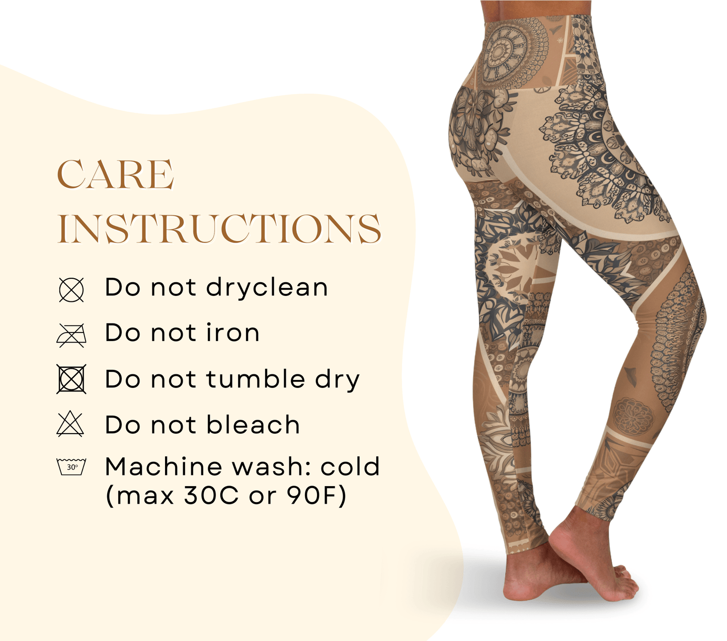 Cream Mandala Yoga Pants Leggings