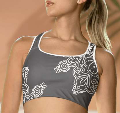 Gray Tranquil Mandala Sports Bra