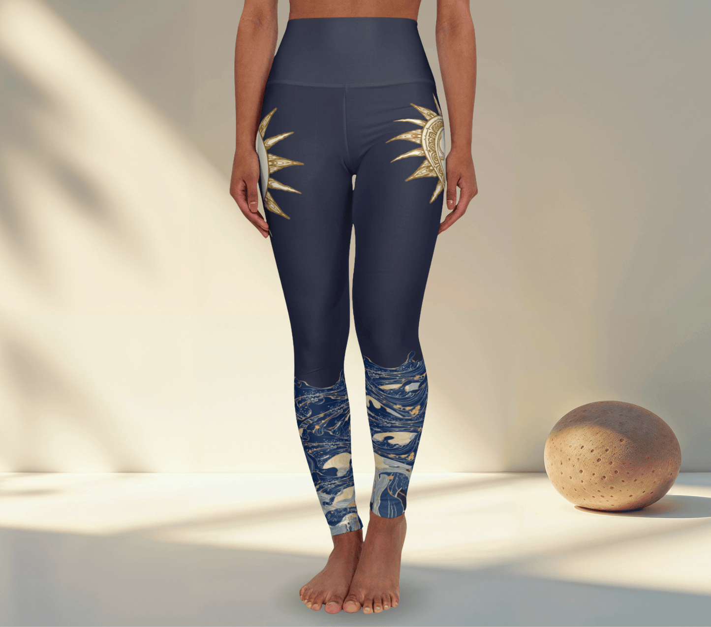 Fluer Sun Wave Leggings for Women Stretch Waist Yoga Pants with Flowing Design